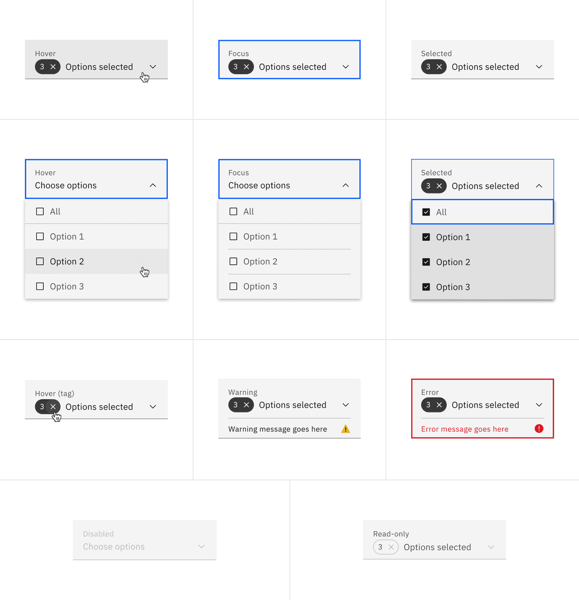 Fluid multiselect interactive states